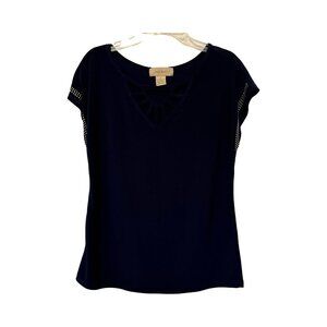 Diana Belle Navy Blue Cutout Sleeve Blouse Size S